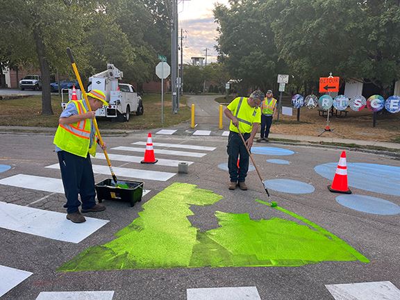Asphalt Art Project with Public Works staff