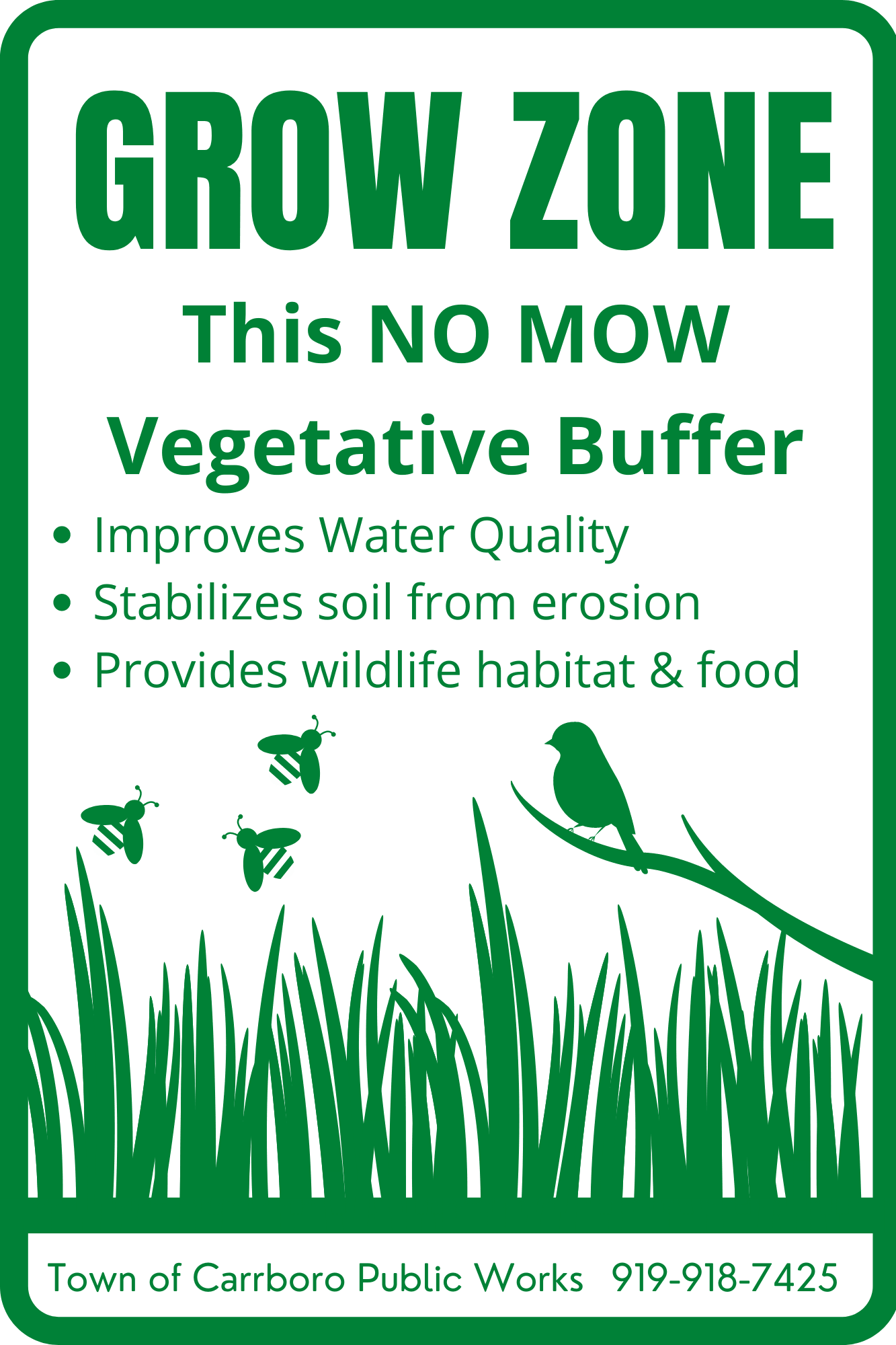 GROW ZONE  No Mow Zone Sign